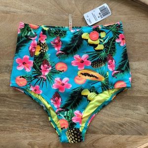 Tropical print high waist bikini bottoms